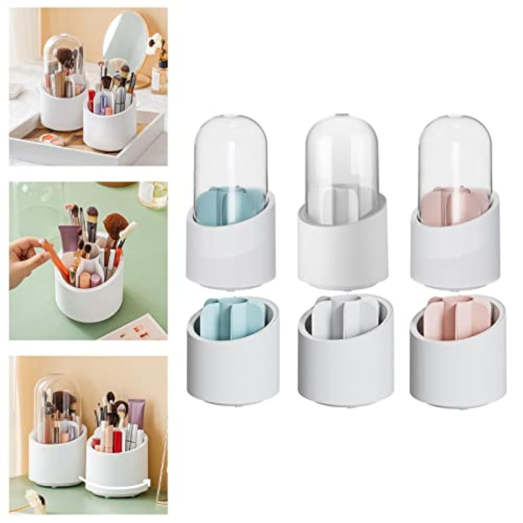 Blue 360 Degree Rotating Makeup Brush Holder with Lid